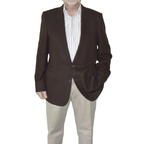 A8 Auth JEAN PAUL GERMAIN Brown/Black Herringbone 100% Cashmere Blazer Size 44